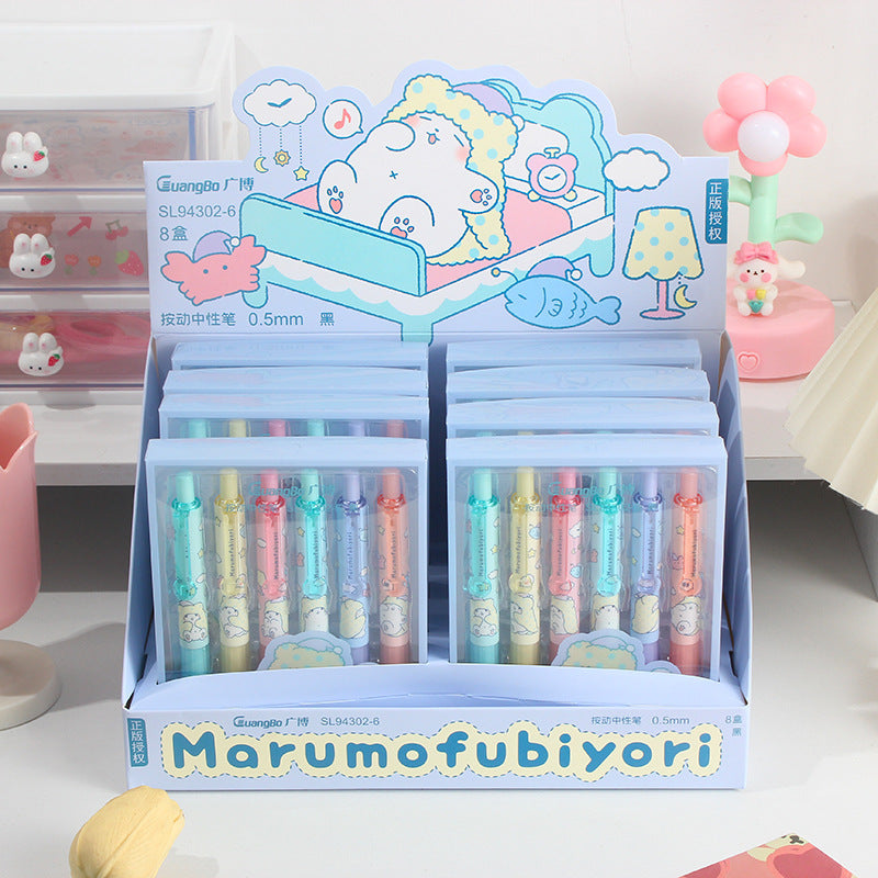 Tj guangbo sanrio blanket bear series press-type gel pens, 6-piece set, high-value design, ideal for studying and writing, black ink