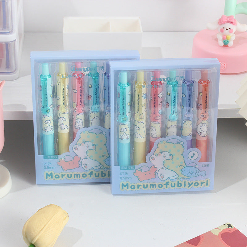 Tj guangbo sanrio blanket bear series press-type gel pens, 6-piece set, high-value design, ideal for studying and writing, black ink