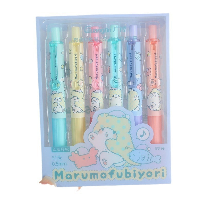 Tj guangbo sanrio blanket bear series press-type gel pens, 6-piece set, high-value design, ideal for studying and writing, black ink